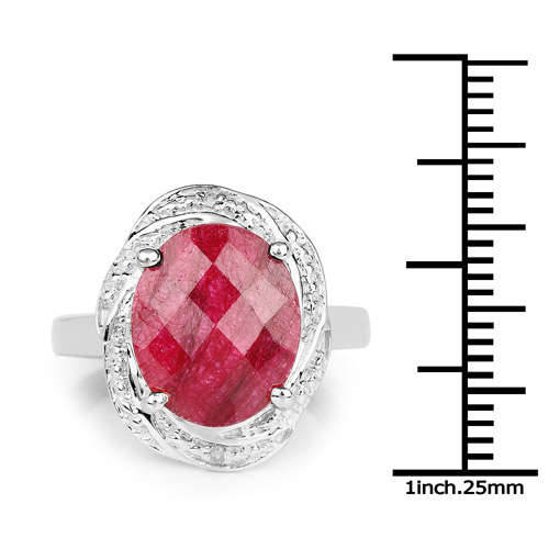 5.26 Carat Dyed Ruby and White Diamond .925 Sterling Silver Ring
