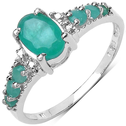 Emerald-1.10 Carat Genuine Emerald & White Topaz .925 Sterling Silver Ring