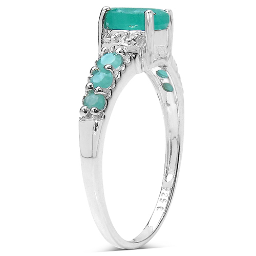 1.10 Carat Genuine Emerald & White Topaz .925 Sterling Silver Ring