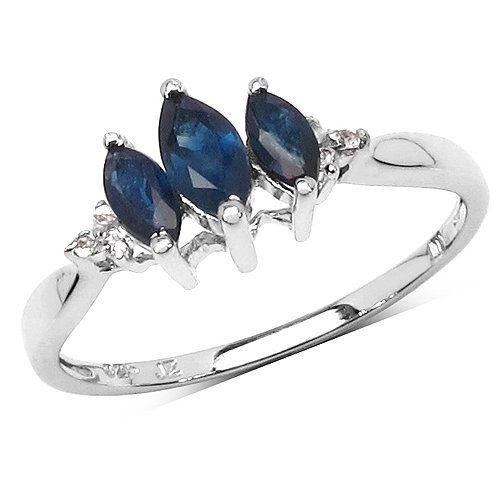Sapphire-0.73 Carat Genuine Blue Sapphire & White Topaz .925 Sterling Silver Ring