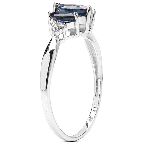 0.73 Carat Genuine Blue Sapphire & White Topaz .925 Sterling Silver Ring