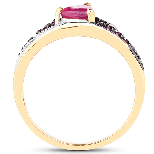 14K Yellow Gold Plated 0.76 Carat Genuine Glass Filled Ruby, Created Ruby & White Topaz .925 Sterling Silver Ring