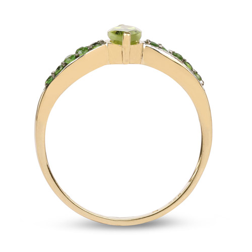 14K Yellow Gold Plated 0.69 Carat Genuine Peridot, Chrome Diopside and White Topaz .925 Sterling Silver Ring