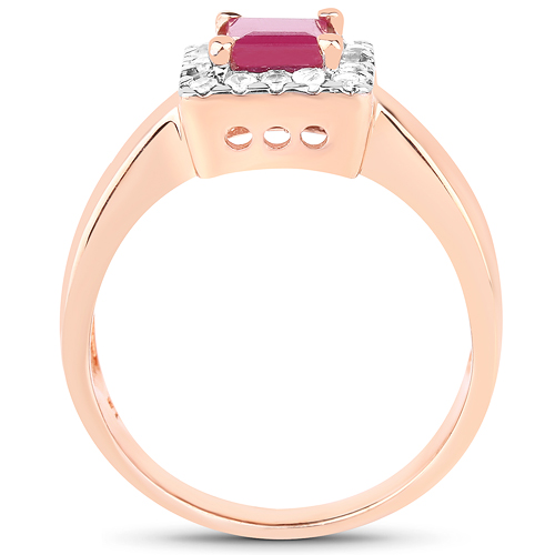14K Rose Gold Plated 1.26 Carat Genuine Glass Filled Ruby & White Topaz .925 Sterling Silver Ring