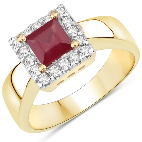 Ruby-1.26 Carat Glass Filled Ruby and White Topaz .925 Sterling Silver Ring