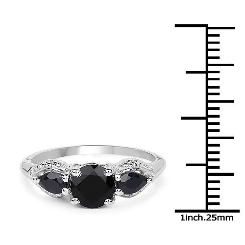 1.45 Carat Genuine Black Sapphire .925 Sterling Silver Ring