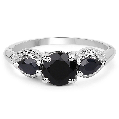 1.45 Carat Genuine Black Sapphire .925 Sterling Silver Ring
