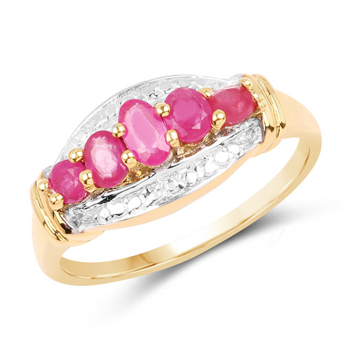Ruby-14K Yellow Gold Plated 0.93 Carat Genuine Ruby .925 Sterling Silver Ring