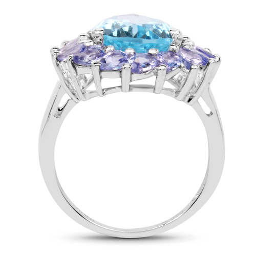 7.74 Carat Genuine Blue Topaz and Tanzanite .925 Sterling Silver Ring