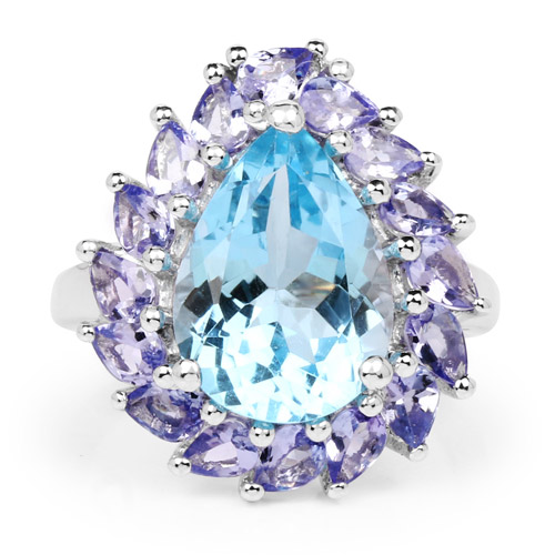 7.74 Carat Genuine Blue Topaz and Tanzanite .925 Sterling Silver Ring