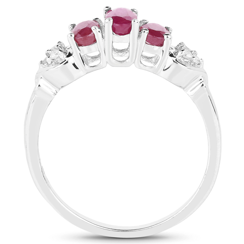 0.76 Carat Genuine Ruby and White Diamond .925 Sterling Silver Ring