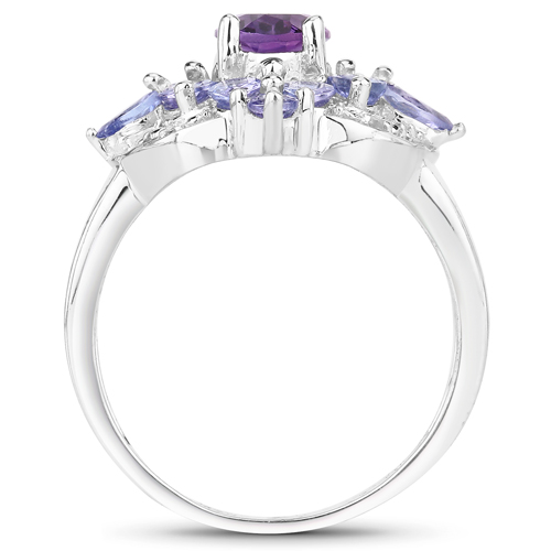 2.71 Carat Genuine Amethyst, Tanzanite and White Topaz .925 Sterling Silver Ring