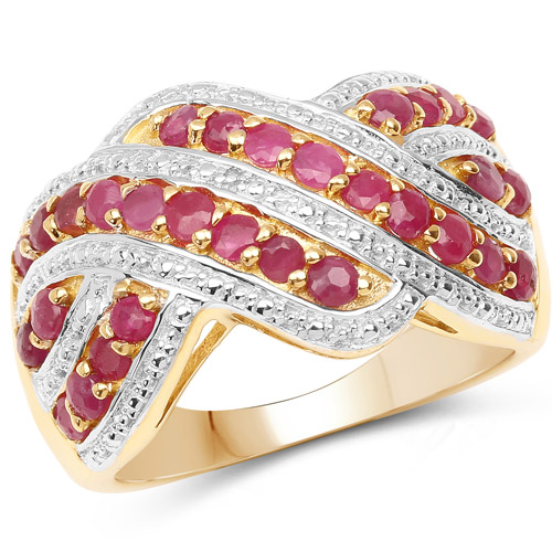 Ruby-14K Yellow Gold Plated 1.35 Carat Genuine Ruby .925 Sterling Silver Ring