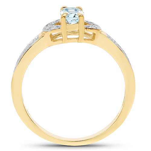 14K Yellow Gold Plated 0.42 Carat Genuine Aquamarine and White Diamond .925 Sterling Silver Ring