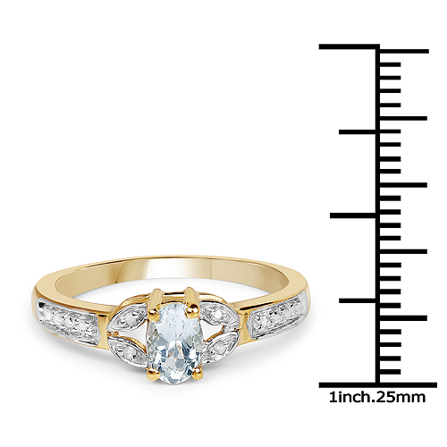 14K Yellow Gold Plated 0.42 Carat Genuine Aquamarine and White Diamond .925 Sterling Silver Ring