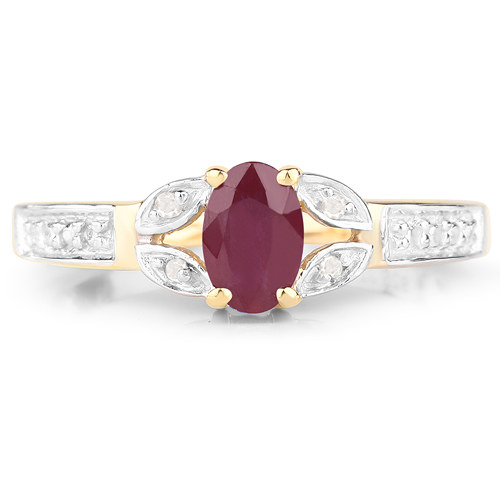 14K Yellow Gold Plated 0.64 Carat Genuine Ruby and White Diamond .925 Sterling Silver Ring