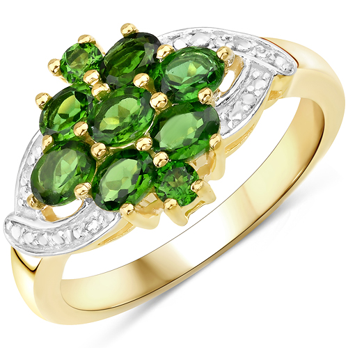 Rings-14K Yellow Gold Plated 1.26 Carat Genuine Chrome Diopside .925 Sterling Silver Ring