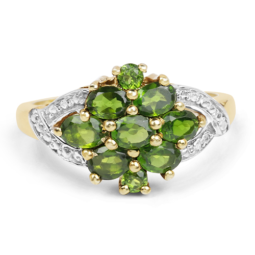 14K Yellow Gold Plated 1.26 Carat Genuine Chrome Diopside .925 Sterling Silver Ring