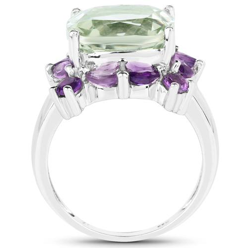 6.46 Carat Genuine Green Amethyst and Amethyst .925 Sterling Silver Ring