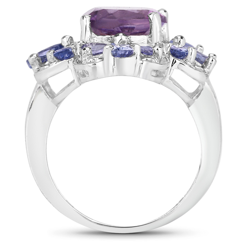 4.88 Carat Genuine Amethyst and Tanzanite .925 Sterling Silver Ring
