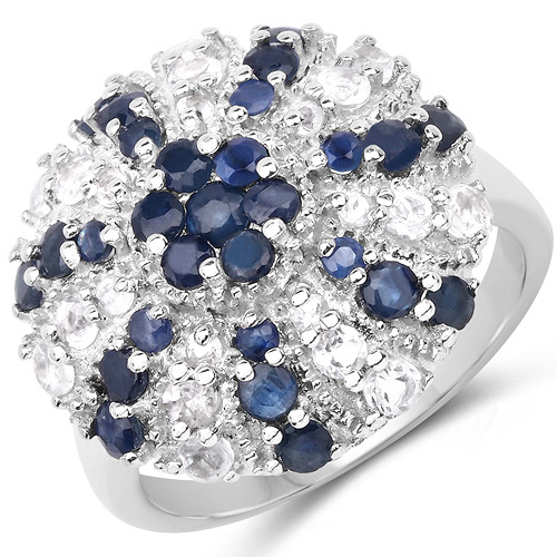 Sapphire-1.78 Carat Genuine Blue Sapphire & White Topaz .925 Sterling Silver Ring