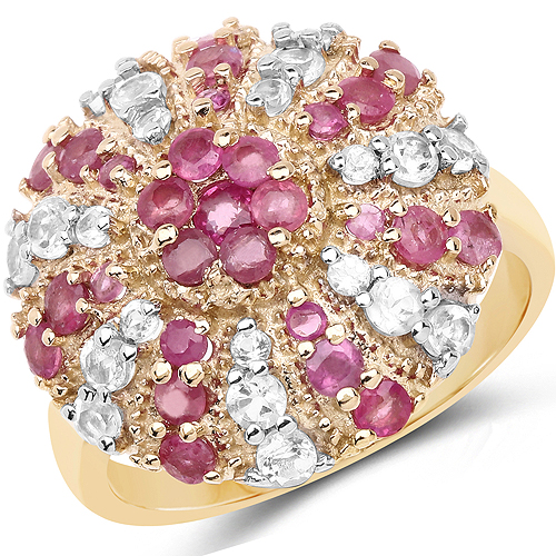 Ruby-14K Yellow Gold Plated 1.89 Carat Genuine Ruby and White Topaz .925 Sterling Silver Ring