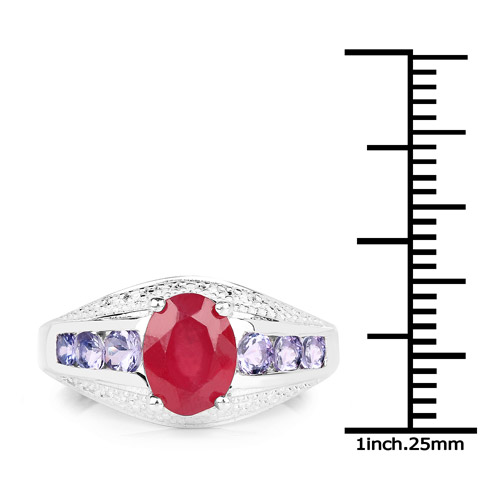2.10 Carat Glass Filled Ruby and Tanzanite .925 Sterling Silver Ring