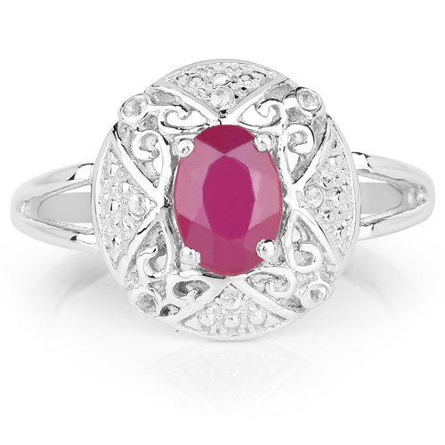 1.04 Carat Glass Filled Ruby and White Topaz .925 Sterling Silver Ring