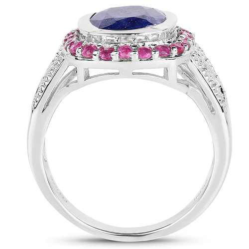 4.55 Carat Dyed Sapphire and Ruby .925 Sterling Silver Ring