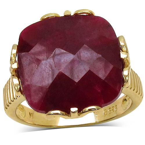 Ruby-14K Yellow Gold Plated 19.20 Carat Genuine Dyed Ruby Sterling Silver Ring