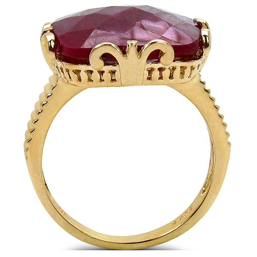 14K Yellow Gold Plated 19.20 Carat Genuine Dyed Ruby Sterling Silver Ring