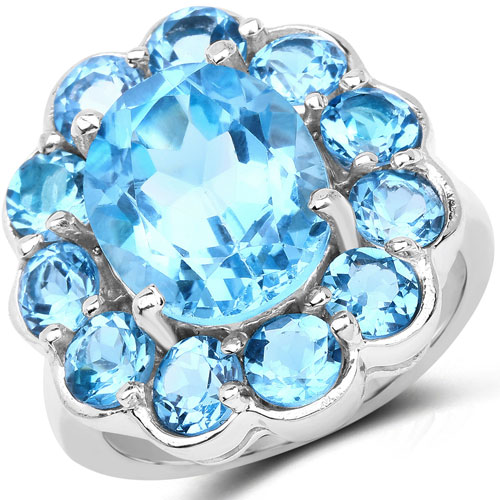 Rings-8.77 Carat Genuine Swiss Blue Topaz .925 Sterling Silver Ring