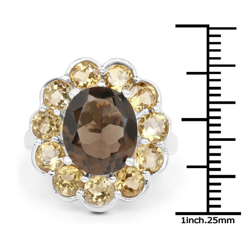 6.90 Carat Genuine Smoky Quartz and Citrine .925 Sterling Silver Ring