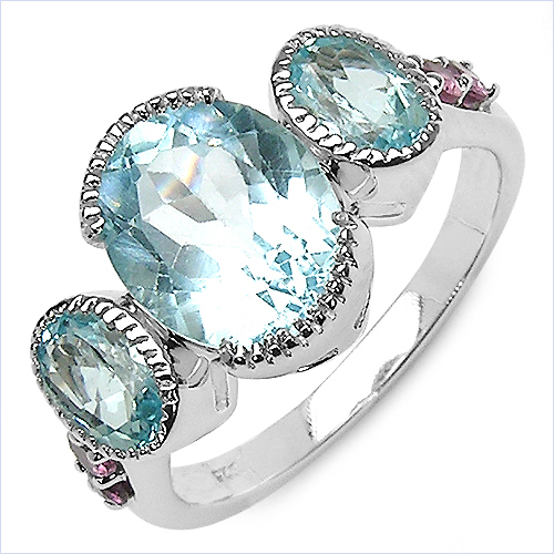 Rings-4.75 Carat Genuine Blue Topaz & Rhodolite .925 Sterling Silver Ring