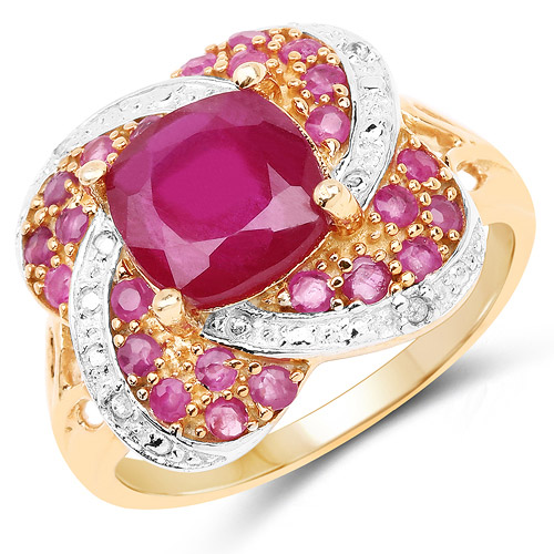 Ruby-14K Rose Gold Plated 3.88 Carat Glass Filled Ruby, Ruby and White Topaz .925 Sterling Silver Ring