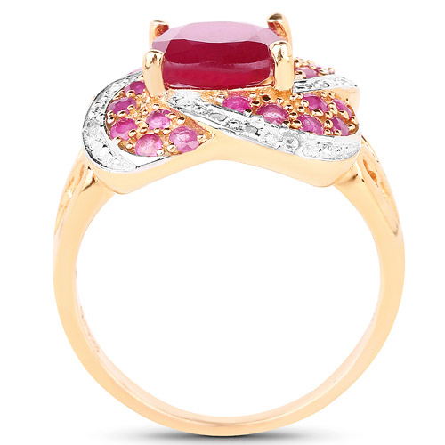 14K Rose Gold Plated 3.88 Carat Glass Filled Ruby, Ruby and White Topaz .925 Sterling Silver Ring