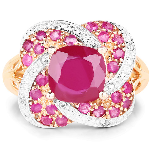 14K Rose Gold Plated 3.88 Carat Glass Filled Ruby, Ruby and White Topaz .925 Sterling Silver Ring