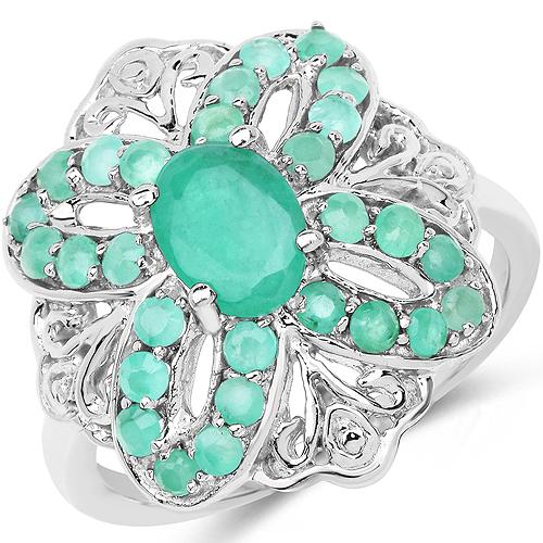 Emerald-1.43 Carat Genuine Emerald .925 Sterling Silver Ring