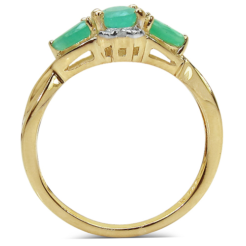 14K Yellow Gold Plated 0.96 Carat Genuine Emerald & White Diamond .925 Sterling Silver Ring