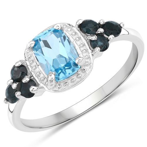 Rings-1.48 Carat Genuine Swiss Blue Topaz and London Blue Topaz .925 Sterling Silver Ring