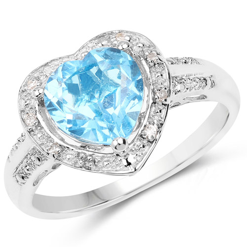 Rings-2.14 Carat Genuine Swiss Blue Topaz and White Topaz .925 Sterling Silver Ring