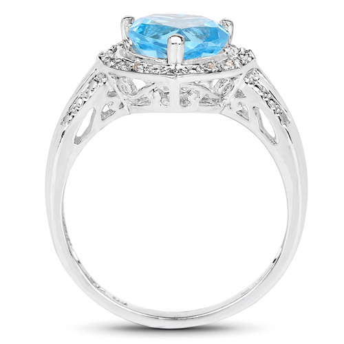 2.14 Carat Genuine Swiss Blue Topaz and White Topaz .925 Sterling Silver Ring