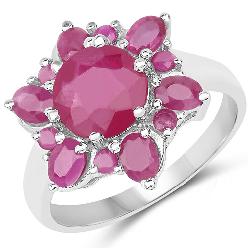 Ruby-4.12 Carat Glass Filled Ruby and Ruby .925 Sterling Silver Ring
