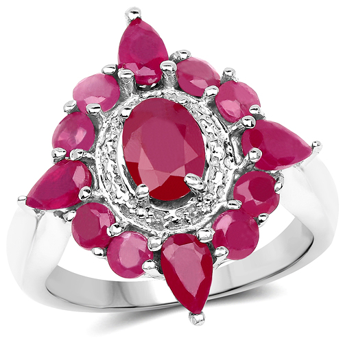 Ruby-3.04 Carat Glass Filled Ruby .925 Sterling Silver Ring