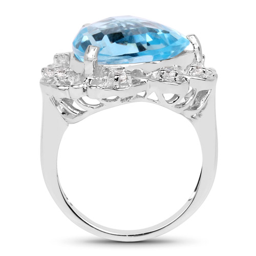 11.01 Carat Genuine Blue Topaz and White Zircon .925 Sterling Silver Ring