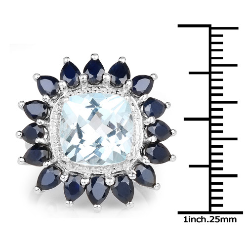 7.60 Carat Genuine Blue Topaz and Blue Sapphire .925 Sterling Silver Ring