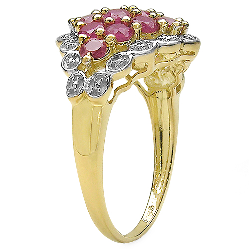 14K Yellow Gold Plated 2.08 Carat Genuine Ruby .925 Sterling Silver Ring