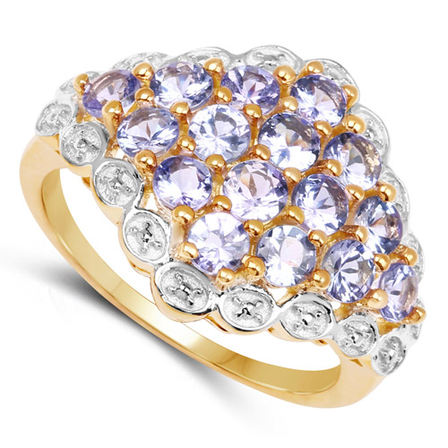 14K Yellow Gold Plated 1.60 Carat Genuine Tanzanite .925 Sterling Silver Ring