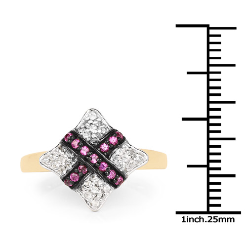 14K Yellow Gold Plated 0.57 Carat Genuine Ruby and White Cubic Zirconia .925 Sterling Silver Ring