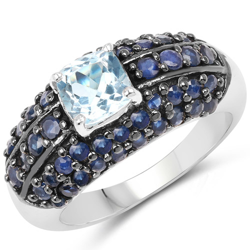 Rings-2.78 Carat Genuine Blue Topaz and Blue Sapphire .925 Sterling Silver Ring